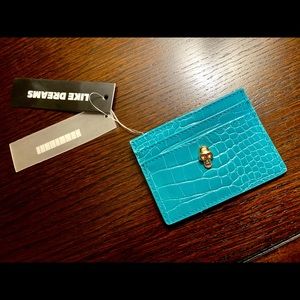 Gold Skull Faux Crocodile Skin Credit Card Wallet